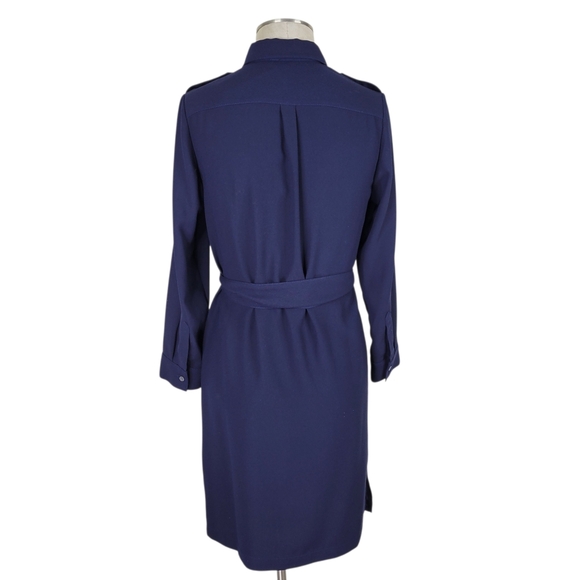 Talbots Shirt Dress Size 8P Navy Epaulet Shoulder Belt Roll Tab Long Sleeves New - Picture 6 of 13